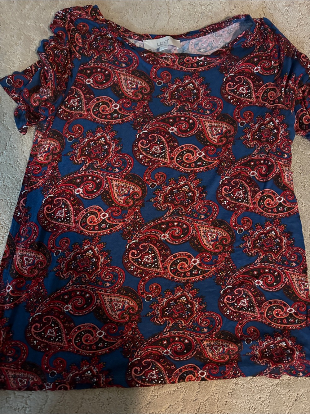 LOFT Blue and Red Paisley Short Sleeve Tee